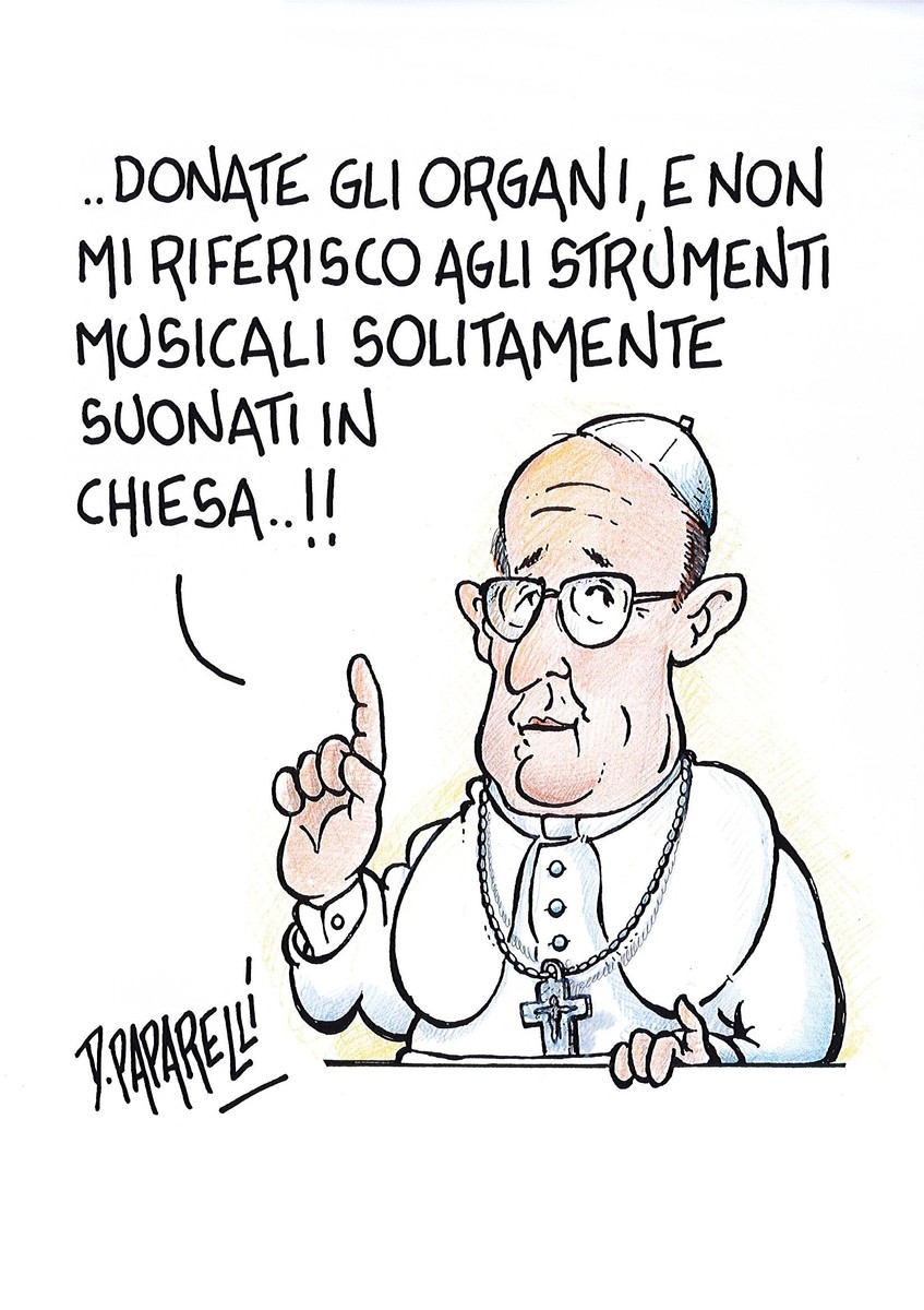 Una vignetta di Paparelli gradito dono a Papa Francesco dai donatori di  organi della Granda - Lavocedialba.it