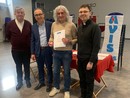 Il sindaco Ugo Arnulfo, il presidente Avis Roberto Gabetti, il volontario Mario Reviglio premiato per 75 donazioni e il Parroco Don Marco Sciolla