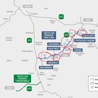 Il tracciato dell'autostrada A33 Cuneo-Asti