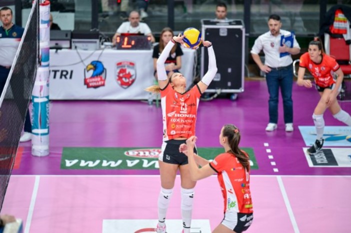 Le ragazze della Honda Olivero Cuneo in un momento del match contro Scandicci (foto di Danilo Ninotto)