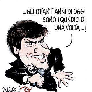 La vignetta di Paparelli per gli ottant'anni di Gianni Morandi