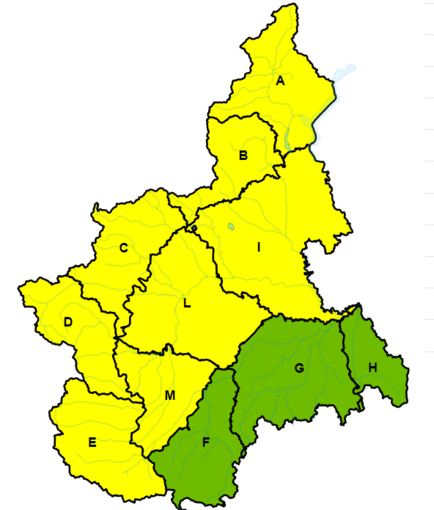 Il bollettino di allerta meteorologica di Arpa Piemonte per domenica 25 agosto sull'intera regione