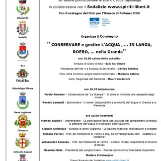 Diano d'Alba ospita il convegno &quot;Conservare e gestire l'acqua... in Langa, Roero... nella Granda&quot;