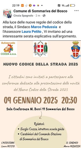 Nuovo Codice della Strada 2025: evento informativo a Sommariva del Bosco il 9 gennaio