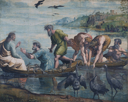 “Pesca miracolosa”, dipinto a tempera su carta di Raffaello Sanzio (1515-1516), Victoria and Albert Museum di Londra