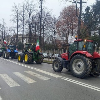 Il corteo dei trattori in viale degli Angeli a Cuneo