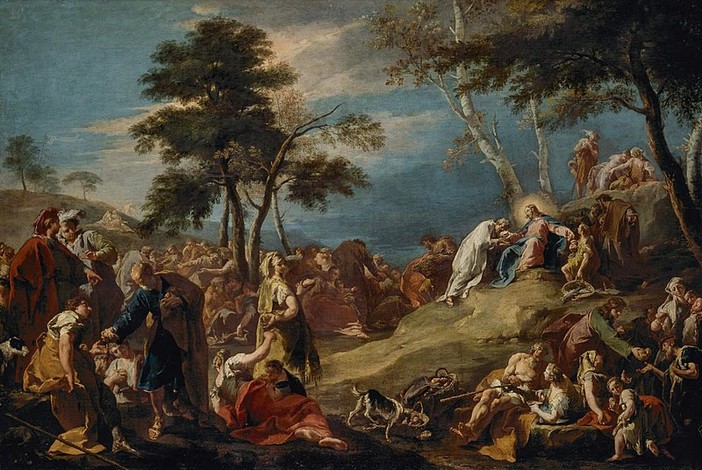 “La moltiplicazione dei pani e dei pesci”, olio su tela di Giambattista Pittoni (1725), National Gallery of Victoria di Melbourne, Australia